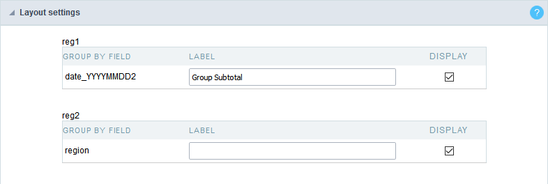 Layout settings.