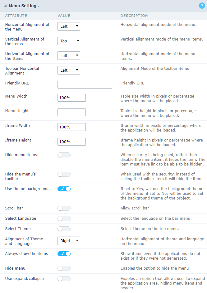 Menu configuration Interface.