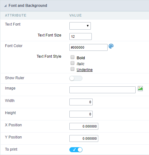 PDF Report visualization interface settings.