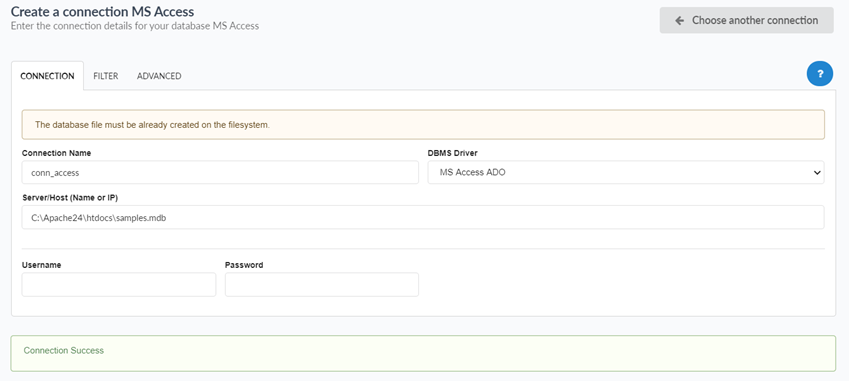 Connecting to the Access database