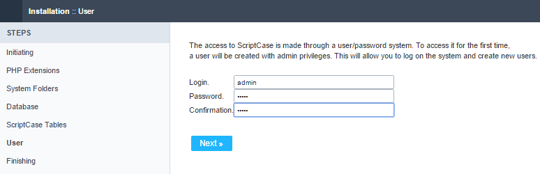 Setting up the user to access ScriptCase