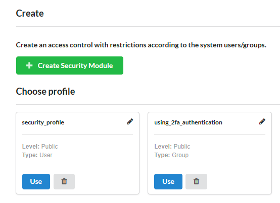 Security module profile selection interface