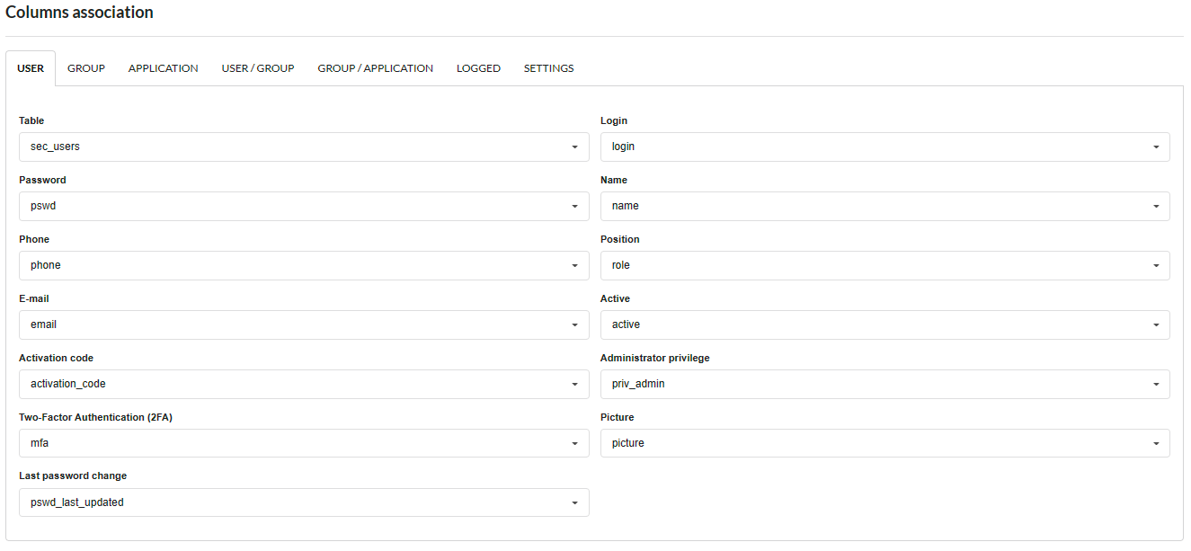 Table association screen