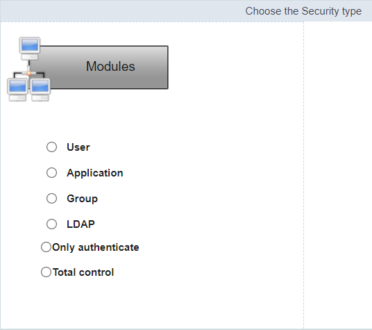 Security module selection screen by user