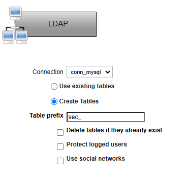 Select the connection where you want to create the security tables