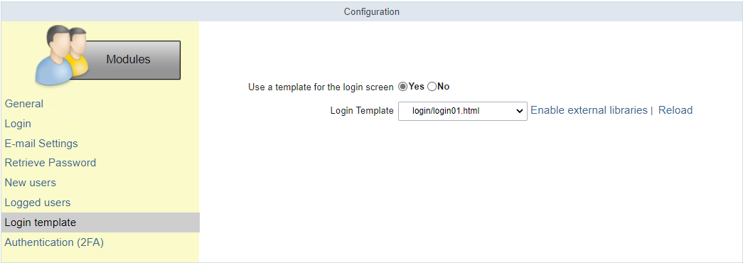 Security Module html template Configuration Screen