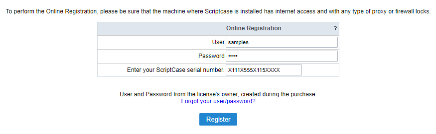 Performing Scriptcase registration