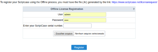 Offline registration screen