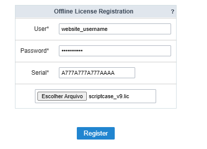 Offline registration screen