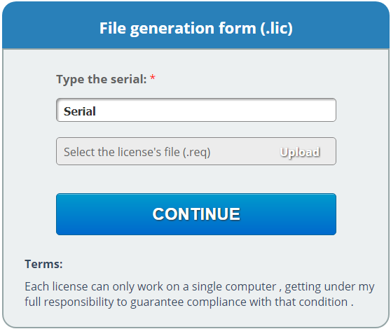 .lic file generation screen