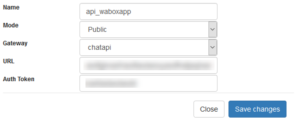 API configuration interface for sending messages in WhatsApp, Chat API, in the Scriptcase Tools menu