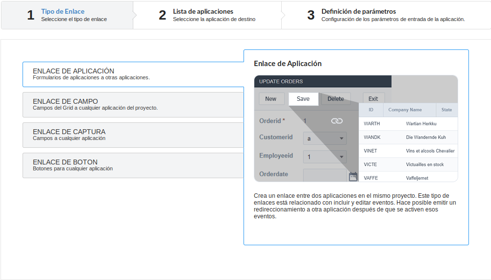 Interfaz de creación de enlace de aplicación.
