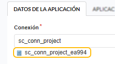 Campo de conexión en la pantalla de datos de la aplicación