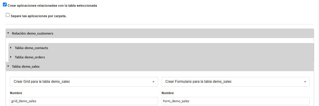Pantalla de creación de aplicaciones adicionales