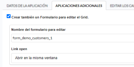 Campo checkbox para habilitar la creación del formulario vinculado para editar la grid