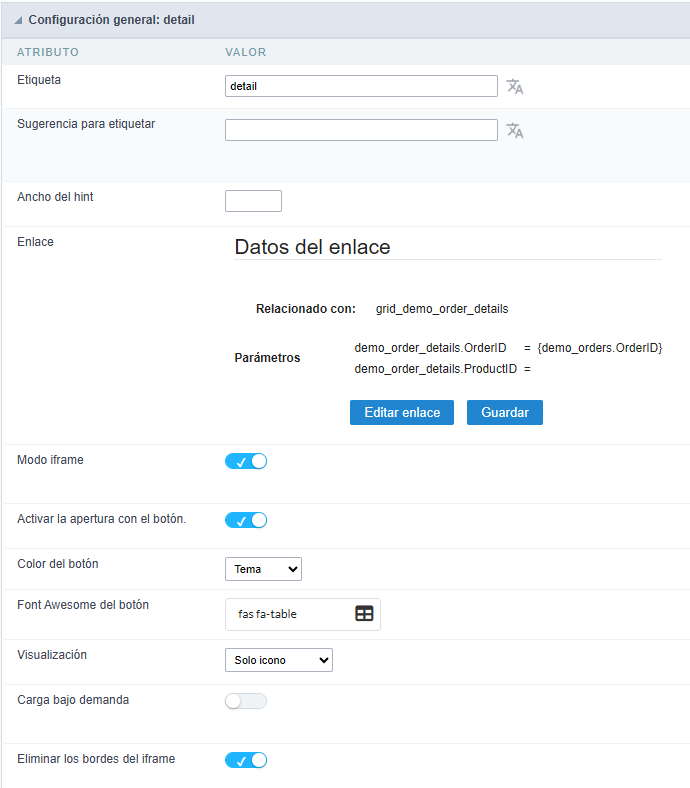 Configuración general de Grid anidada