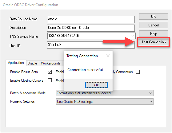 Prueba del controlador ODBC