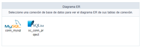 Screen with the list of existing project connections for viewing the ER diagram