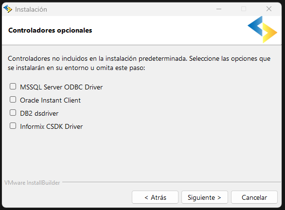 Selección de drivers adicionales de conexión