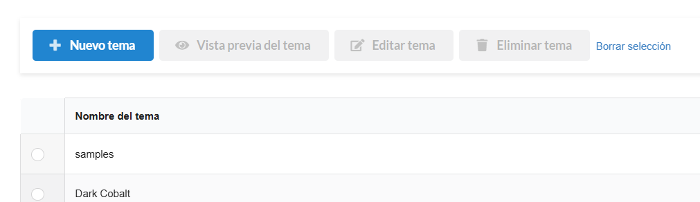 Imagen de los botones Nuevo tema, previsualizar y copiar tema