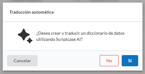 Pantalla de definición sobre la realización o no de la traducción automática