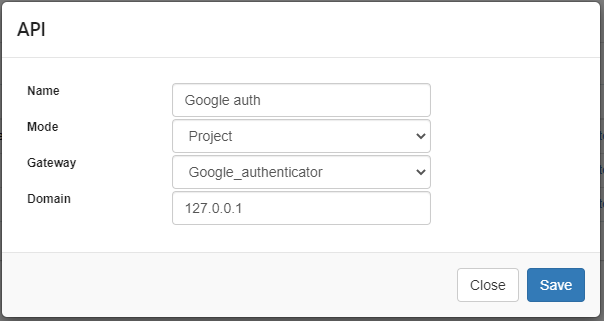 Google authentication API configuration interface