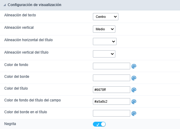 Pantalla de configuración general de la agrupación de campos