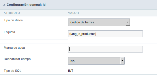 Configuration Interface of the Barcode Field.