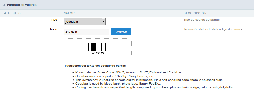 Configuration Interface of the Barcode Field.