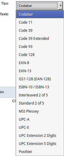 Barcode configuratio interface.