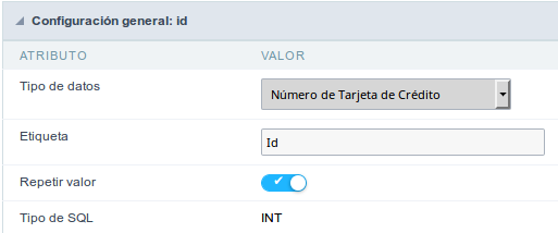 Credit Card Number Configuration Interface.