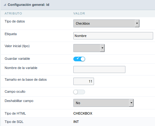 Checkbox field configuration Interface.