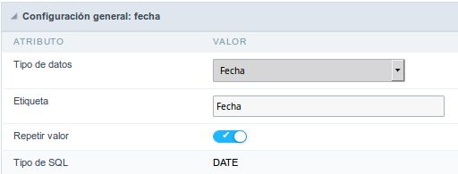 Date field Configuration Interface.