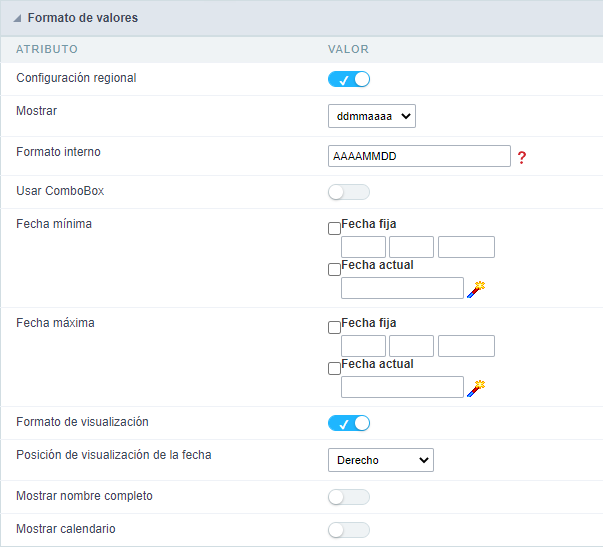 Format of Values with Regional Settings.