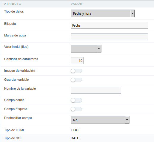 Date and Time field configuration Interface.