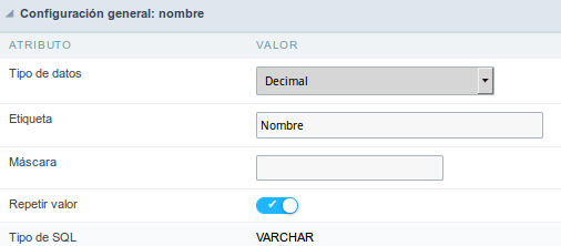 Decimal field Configuration Interface.