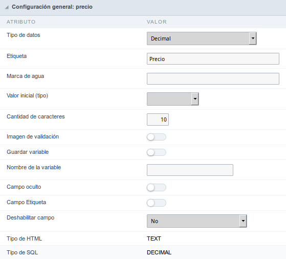 Decimal field configuration Interface.