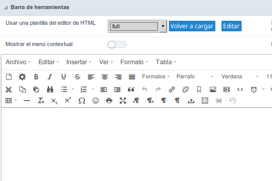 HTML Editor toolbar settings Interface.