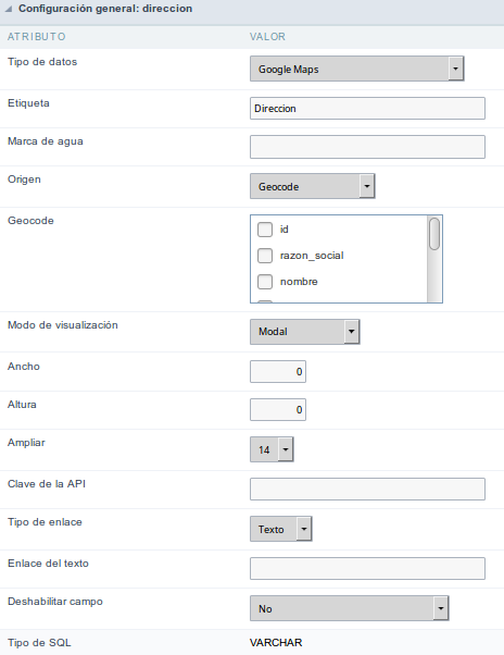 Google Maps field Configuration Interface.