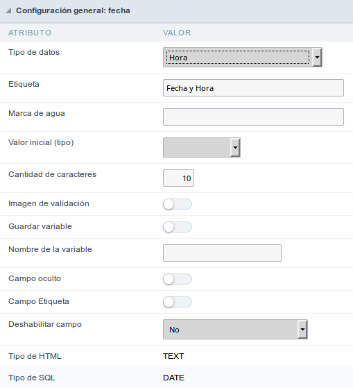 Time field configuration Interface.