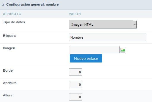 HTML Image field Configuration Interface.