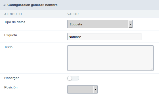 Label field Configuration Interface.