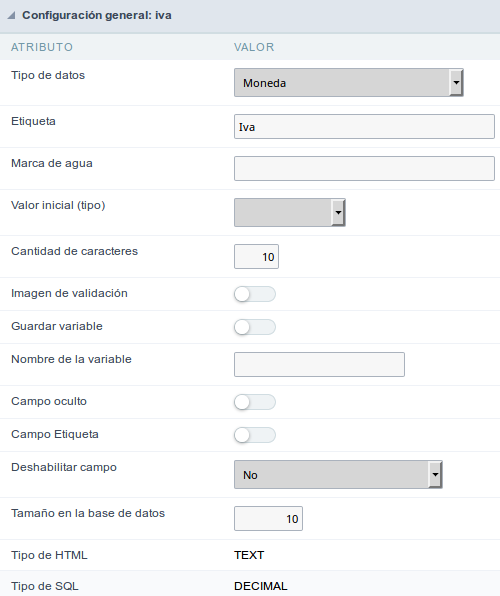 Currency field configuration Interface.