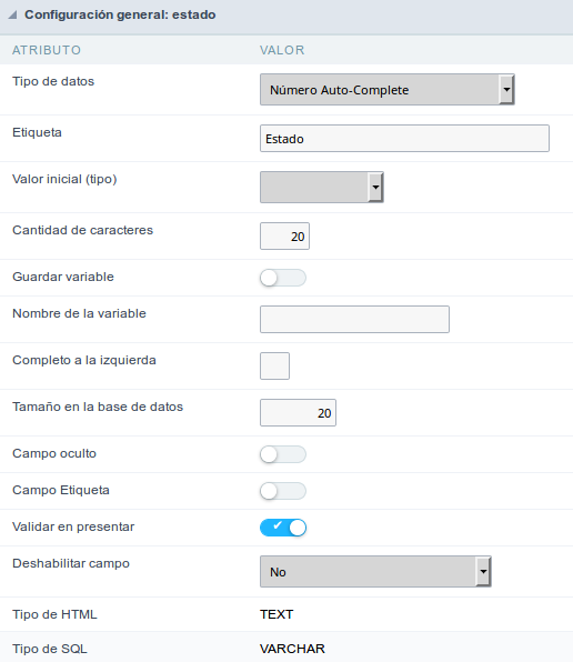 Number auto complete field configuration Interface.
