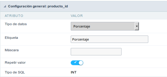 Percentage field Configuration Interface.