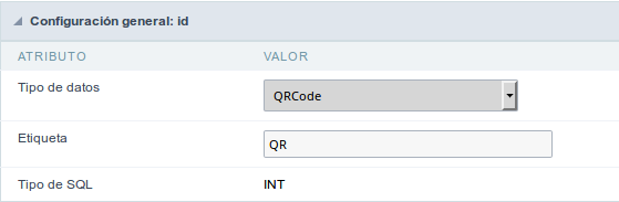 QRCODE field Configuration Interface.