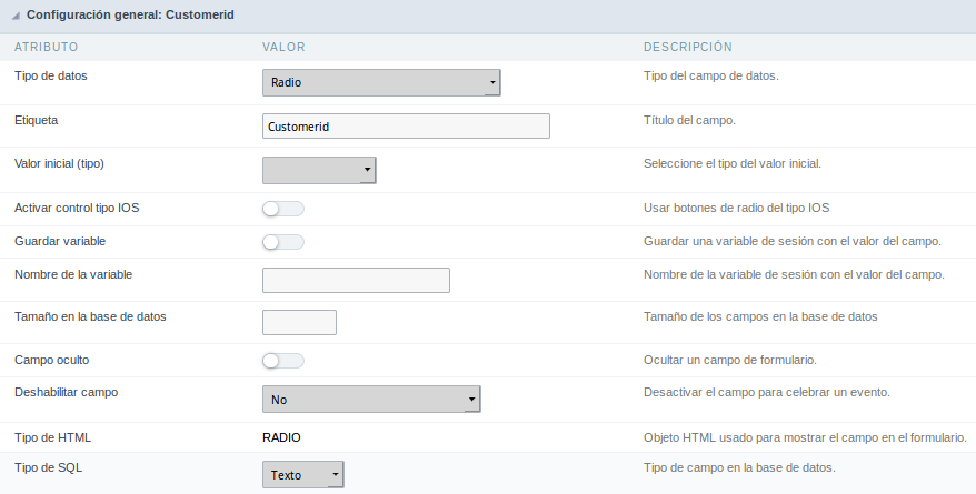 Radio field configuration Interface.