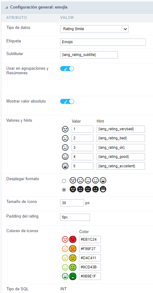 General settings ratingsmile grid