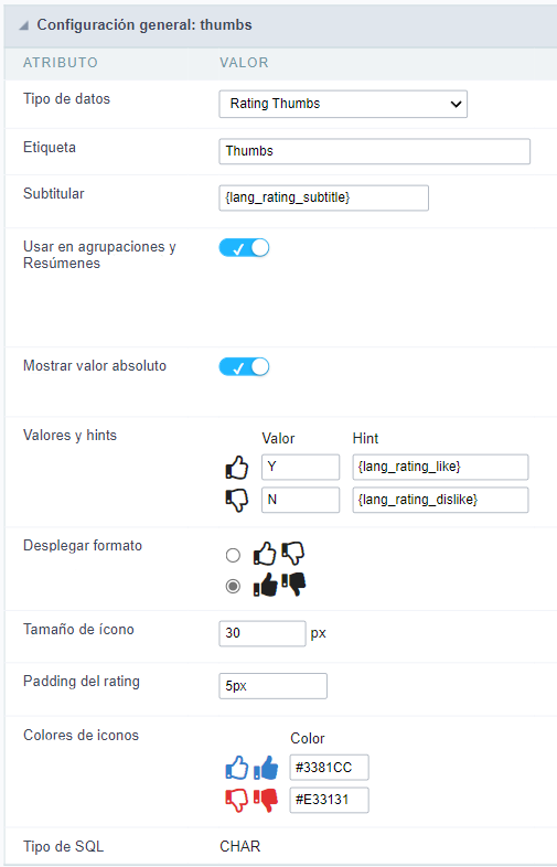 Configuración general ratingsmile grid