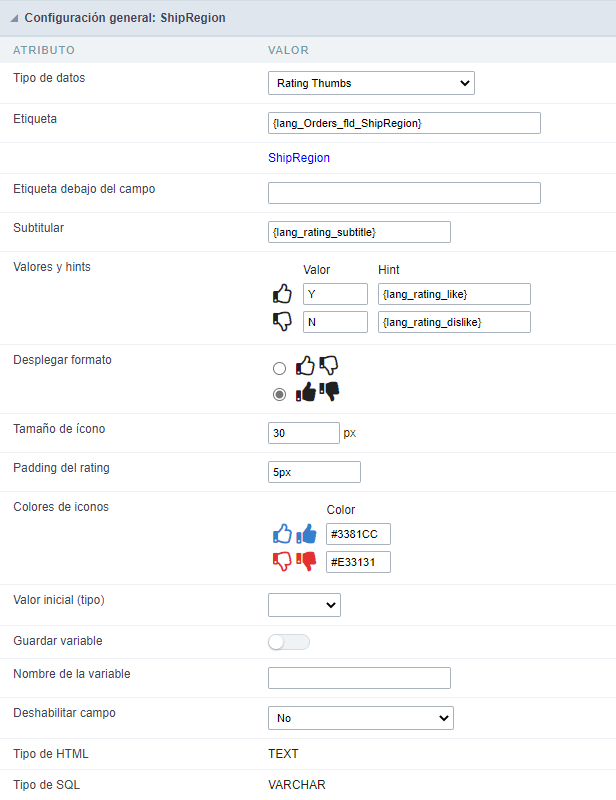 configuración general ratingsmiles form